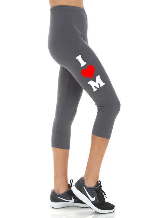 Women's Mother's Day I Heart Mom Buttery Soft Peach Skin Cropped Capri Leggings - Regular Plus and 3X5X