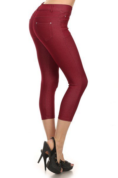 Women's Capri Stretchy Cotton-Blend Jeggings with 5 Pockets- Regular and Plus