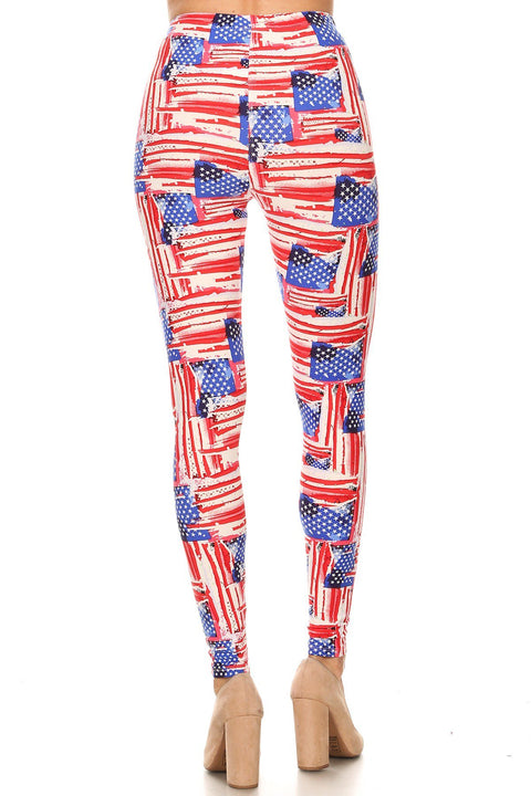 Women's Regular American Flag Distressed Look Pattern Printed Leggings