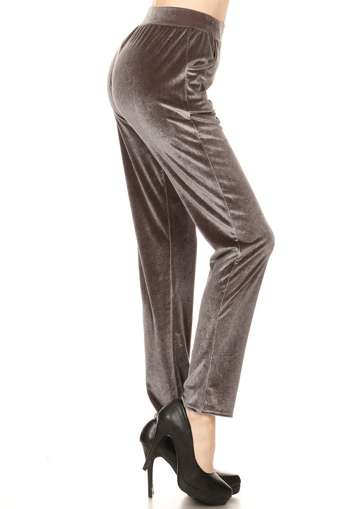 Women's Regular Full Length Velvet Pants with Side Pockets