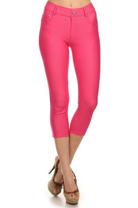 Women's Capri Stretchy Cotton-Blend Jeggings with 5 Pockets- Regular and Plus