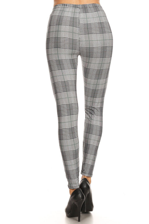 Women's Plus Grey Plaid Pattern Printed Leggings