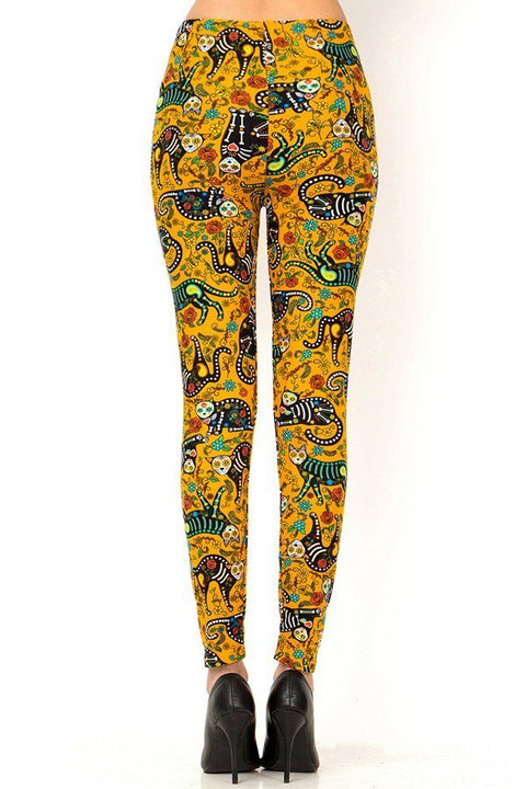 Women's Regular Cat Sugar Skull Pattern Printed Leggings