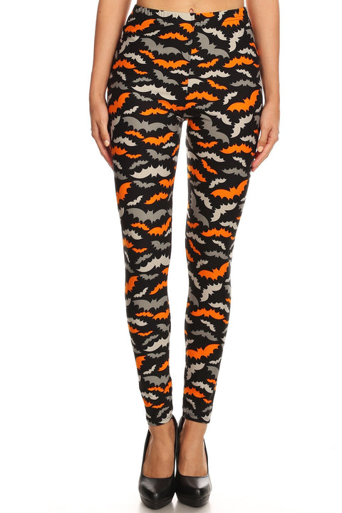 Women's Plus Halloween Colorful Bat Pattern Printed Leggings