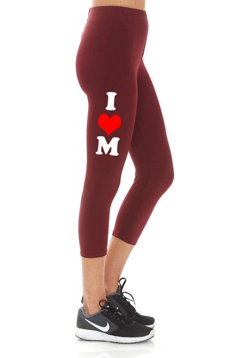 Women's Mother's Day I Heart Mom Buttery Soft Peach Skin Cropped Capri Leggings - Regular Plus and 3X5X