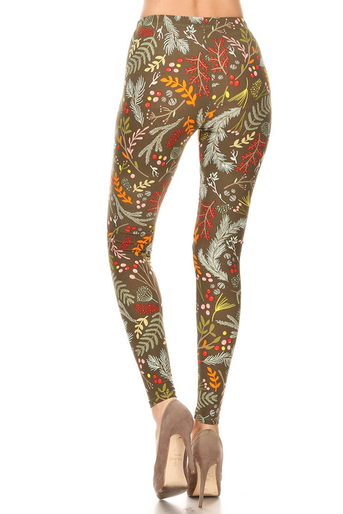 Women's 3X 5X Foliage Autumn Leaf Harvest Pattern Print Leggings