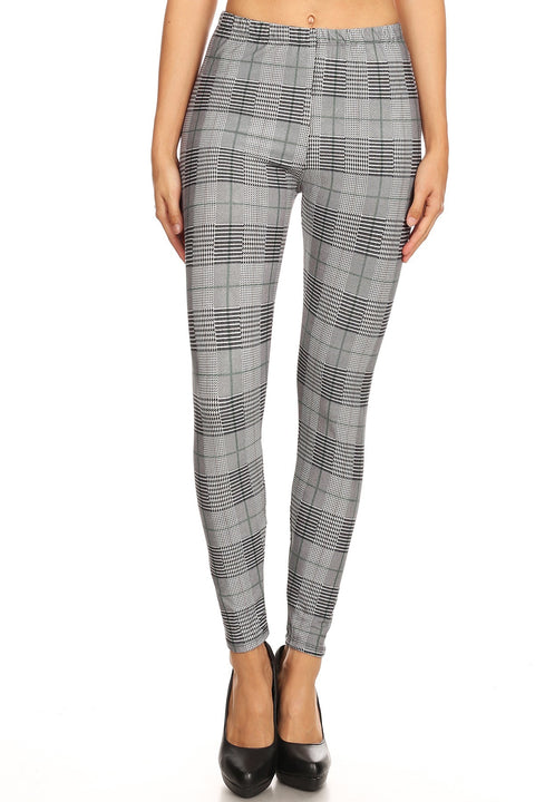 Women's Plus Grey Plaid Pattern Printed Leggings
