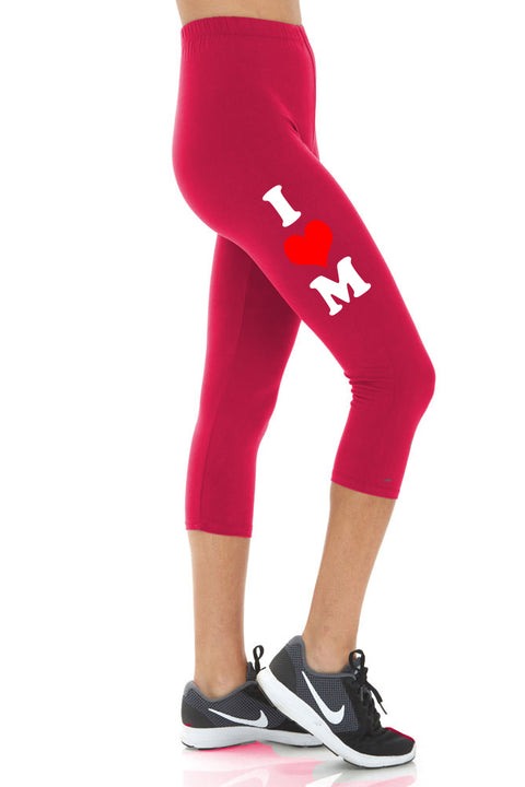 Women's Mother's Day I Heart Mom Buttery Soft Peach Skin Cropped Capri Leggings - Regular Plus and 3X5X