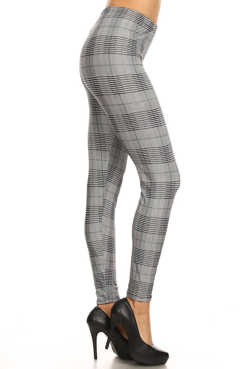 Women's Plus Grey Plaid Pattern Printed Leggings