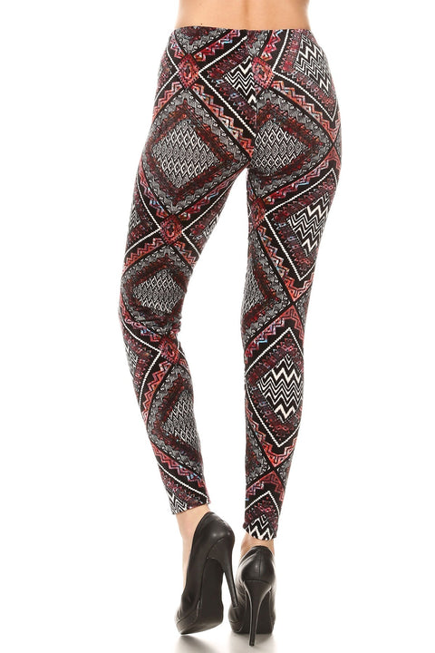 Women's Regular Diamond Chevron Pattern Velvet High Waisted Leggings