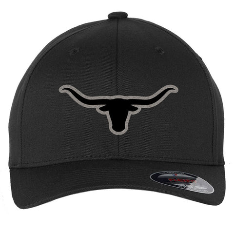 Longhorn Leatherette Patch 6 Panel Mid Profile Flexfit Closed Back Twill Cap - From Small to 2XL Big Size