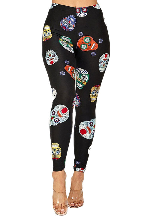 Women's Regular Colorful Sugar Skull Pattern Printed Leggings