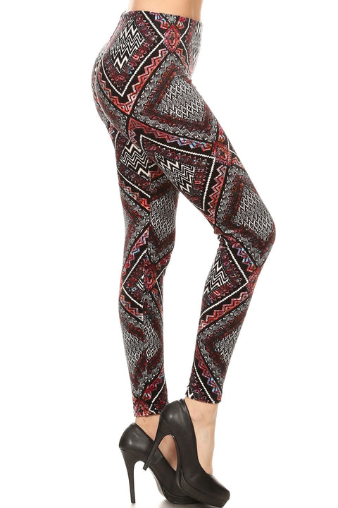 Women's Regular Diamond Chevron Pattern Velvet High Waisted Leggings