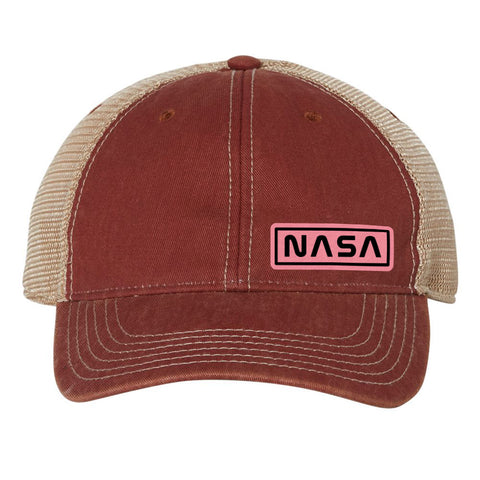 NASA Letter Leatherette Patch 6 Panel Unstructured Low Profile Mesh Back Old Favorite Trucker Caps - For Men and Women