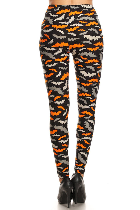 Women's Plus Halloween Colorful Bat Pattern Printed Leggings