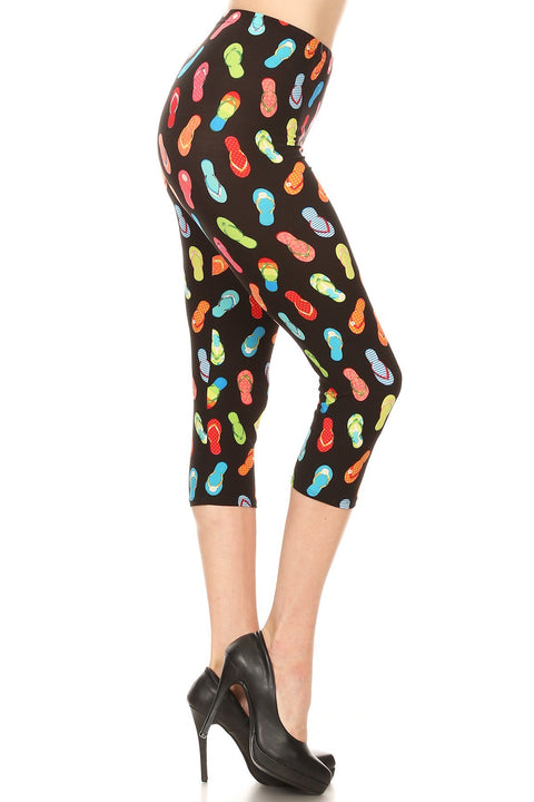Women's Plus colorful Flip-Flops Sandal Printed Cropped Capri Leggings