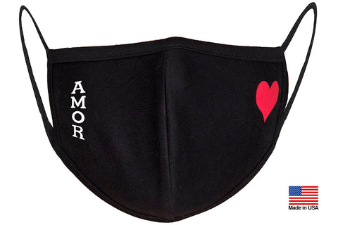 Love in Chinese, Spanish, English and Korean with Heart Design Reusable Washable Cotton Unisex Face Masks For Adults - Made in USA