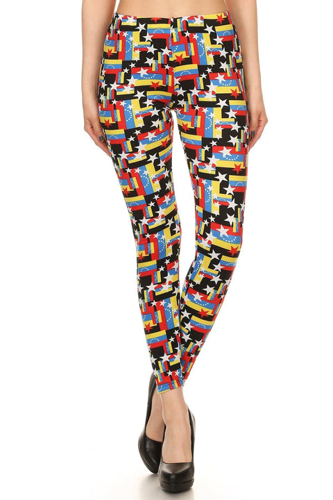 Women's Regular Venezuelan Flag with Elastic Waist Pattern Printed Leggings