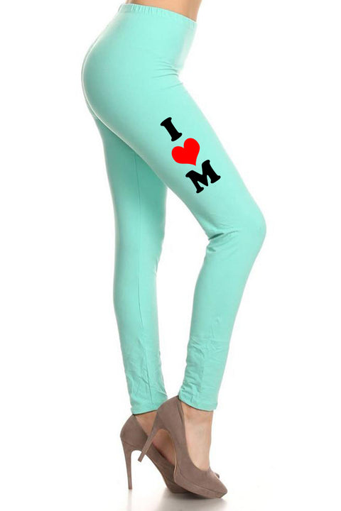 Women's Mother's Day I Heart Mom Design Printed Leggings for Regular Plus 3X5X