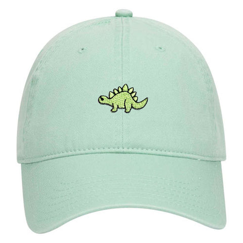 Green Dinosaur Embroidered Patch Pastel Tone Garment Washed Superior Cotton Twill Dad Hat - For Women and Men