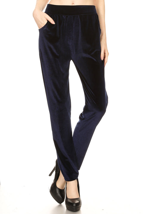 Women's Regular Full Length Velvet Pants with Side Pockets