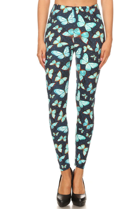 Women's 3X 5X Butterfly Dot Outline Pattern Printed Leggings