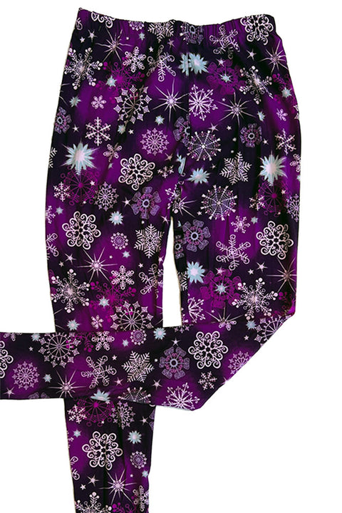 Women's Regular Purple Snowflake Christmas Holiday Pattern Printed Leggings