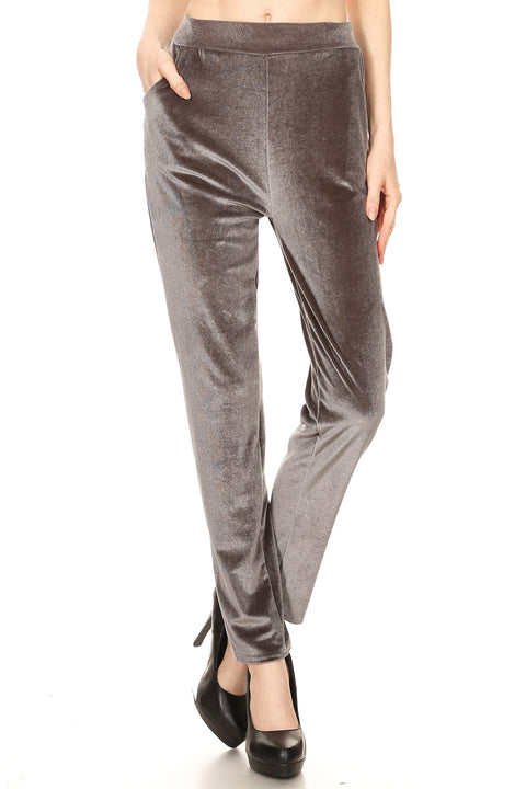 Women's Regular Full Length Velvet Pants with Side Pockets