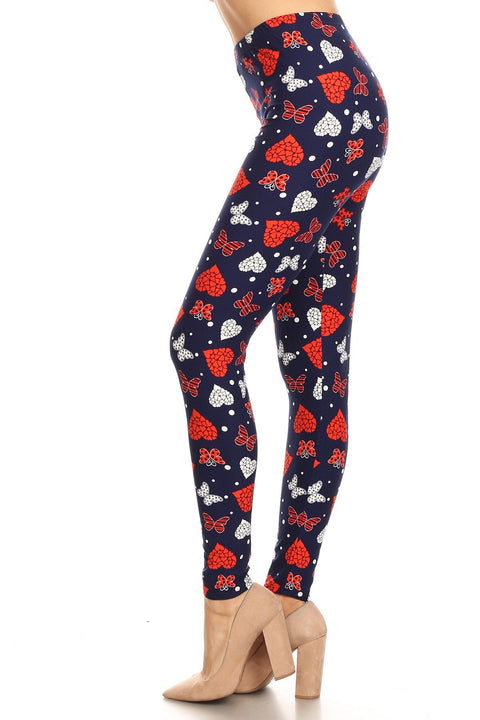 Women's Regular Heart Butterfly Pattern Printed Leggings