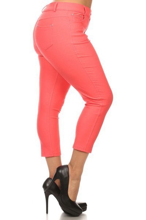 Women's Capri Stretchy Cotton-Blend Jeggings with 5 Pockets- Regular and Plus