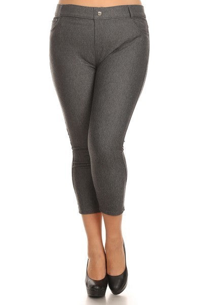 Women's Capri Stretchy Cotton-Blend Jeggings with 5 Pockets- Regular and Plus
