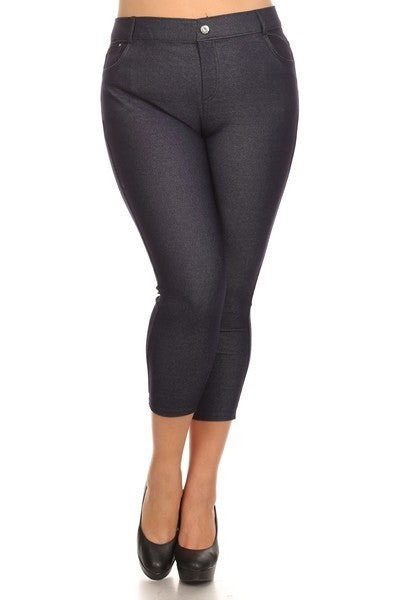 Women's Capri Stretchy Cotton-Blend Jeggings with 5 Pockets- Regular and Plus