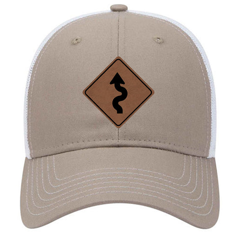 Winding Road Leatherette Patch 6 Panel Low Profile Mesh Back Trucker Hat for Men and Women