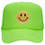 Yellow Glitter Happy Face Embroidered Patch Neon 5 Panel High Crown Foam Mesh Back Trucker Hat - For Men and Women