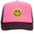 Yellow Glitter Happy Face Embroidered Patch Neon 5 Panel High Crown Foam Mesh Back Trucker Hat - For Men and Women