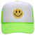 Yellow Glitter Happy Face Embroidered Patch Neon 5 Panel High Crown Foam Mesh Back Trucker Hat - For Men and Women