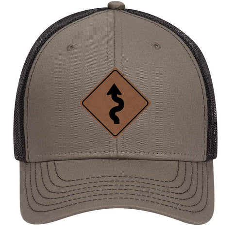 Winding Road Leatherette Patch 6 Panel Low Profile Mesh Back Trucker Hat for Men and Women