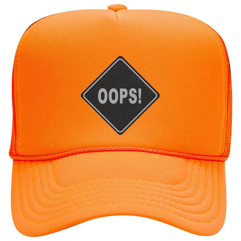 Oops Leatherette Neon 5 Panel High Crown Foam Mesh Back Trucker Hat - For Men and Women