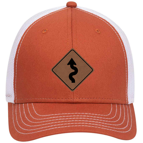 Winding Road Leatherette Patch 6 Panel Low Profile Mesh Back Trucker Hat for Men and Women