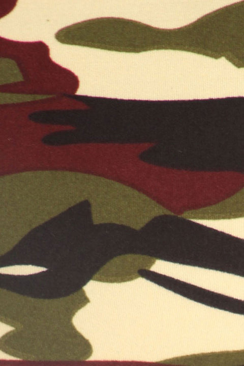 Women's Plus Light Military Camouflage Pattern Print Leggings - Olive Maroon Black