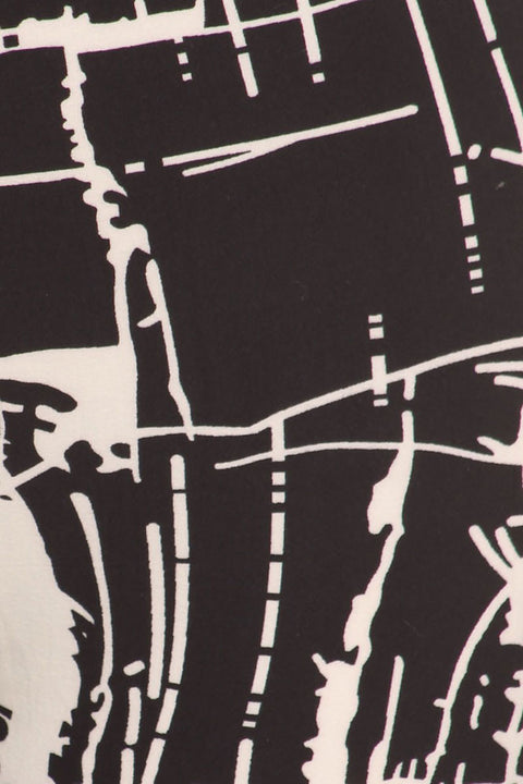 Women's Regular Abstract Line and Brush Paint Pattern Print Leggings - Black White