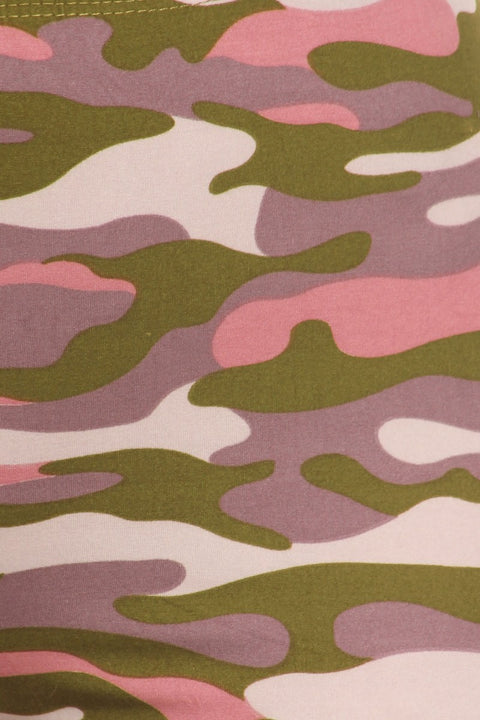 Women's Regular Army Camouflage Pattern Print Leggings - Olive Pink Purple