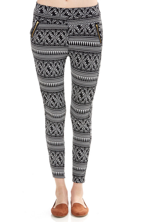 Women's Regular Black and White Lattice Pattern Leggings