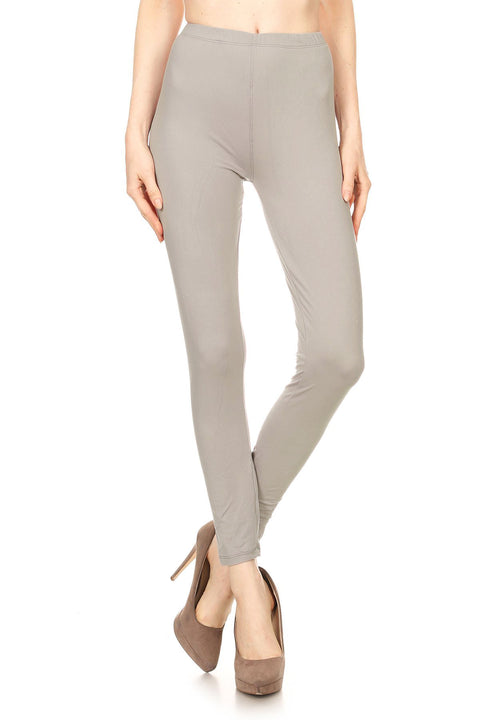 Women's Regular Solid Color Stretchable Peach Skins Fabric Leggings