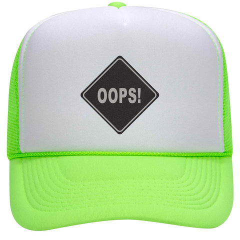 Oops Leatherette Neon 5 Panel High Crown Foam Mesh Back Trucker Hat - For Men and Women