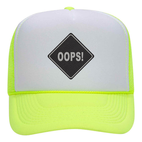 Oops Leatherette Neon 5 Panel High Crown Foam Mesh Back Trucker Hat - For Men and Women